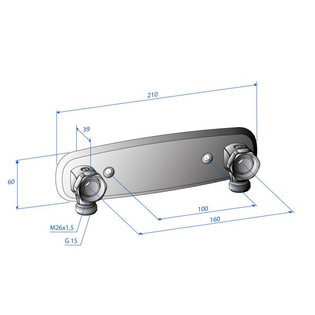 Trio blandarfäste M26X1,5XR15 rostfri, 160 c/c, med avstängning