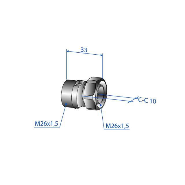 Trio excenterkoppling M26X1,5/M26X1,5 10 c/c, inv/utv.g. (2-pack)