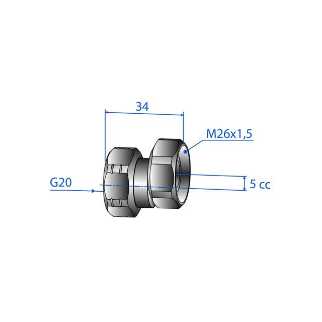 Trio excenterkoppling M26X1,5XG3/4 inv.g. lekande mutter (2 pack)