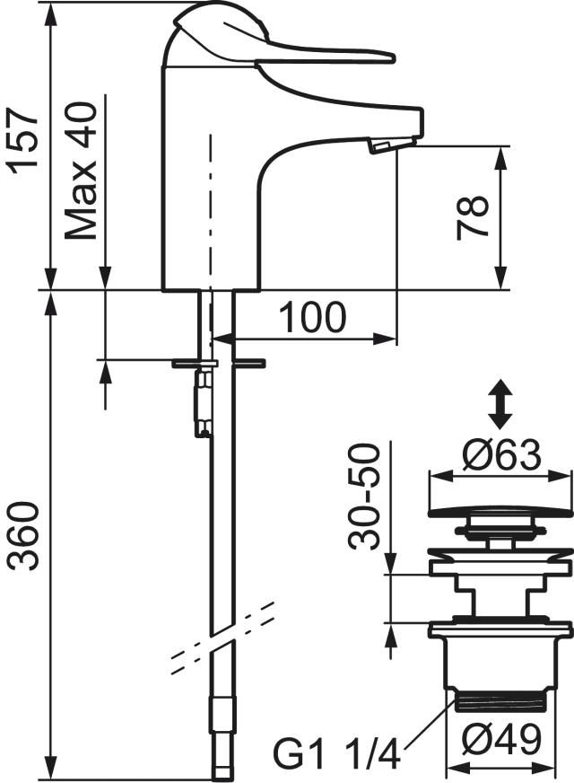 FMM 8063 9000 E II tvättställsblandare, med push-down ventil