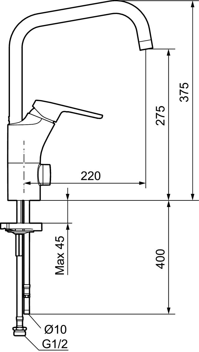 FMM 8301 Siljan köksblandare 1-grepp, med dm-avst,, J-pip