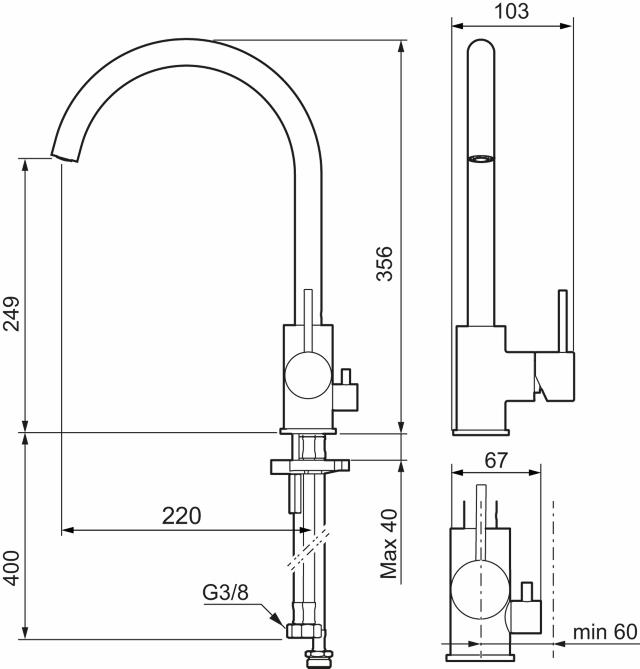 Mora INXX II 272151 mattsvart köksblandare med dm-avst, C-pip