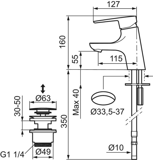 Mora Cera 243070 tvättställsblandare med push-down ventil