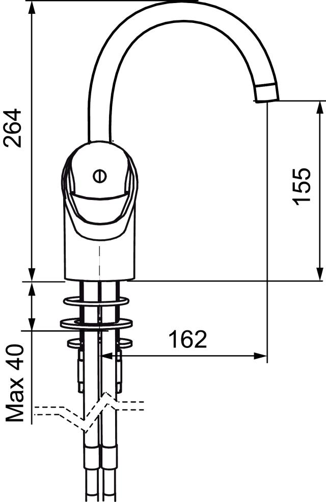 FMM 8118 9000E tvättränneblandare, 1-grepp, fast pip