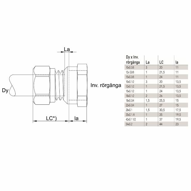 Vatette 1138 rak koppling 28XR20 cu x inv.g.