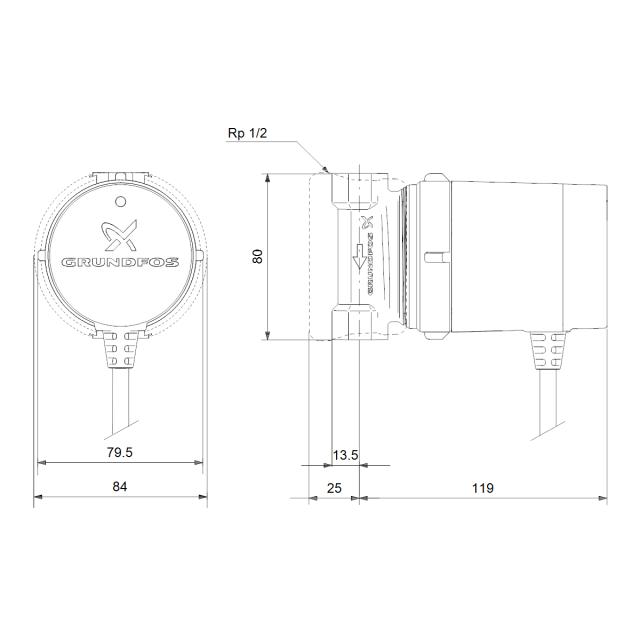 Grundfos tappvarmvattenpump Comfort UP15-14BT