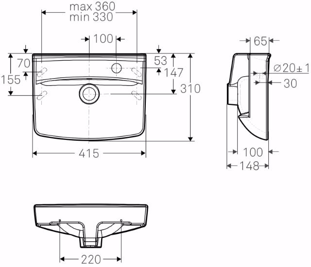 Ifö Spira tvättställ 415x315mm Hö