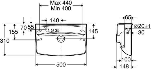 Ifö Spira tvättställ 500X310mm Vä