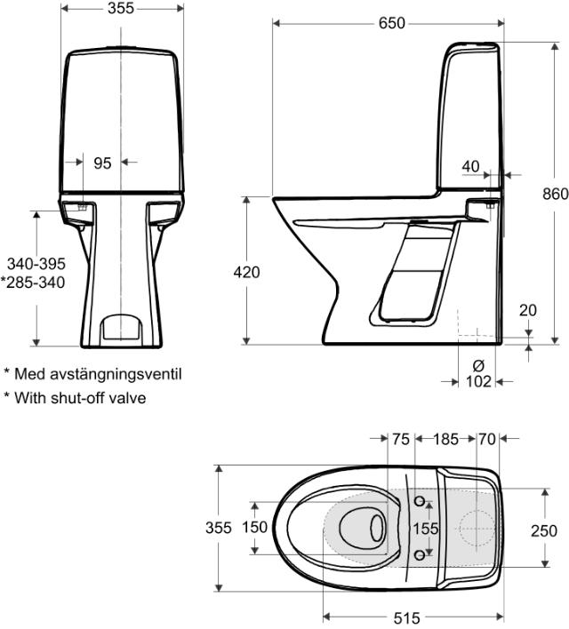 Ifö Spira 6260 WC-stol S-lås 2/4 liter